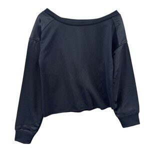 RTA Alessia Sweatshirt Womens Navy Cropped Contras French Terry Satin Panel Sz S